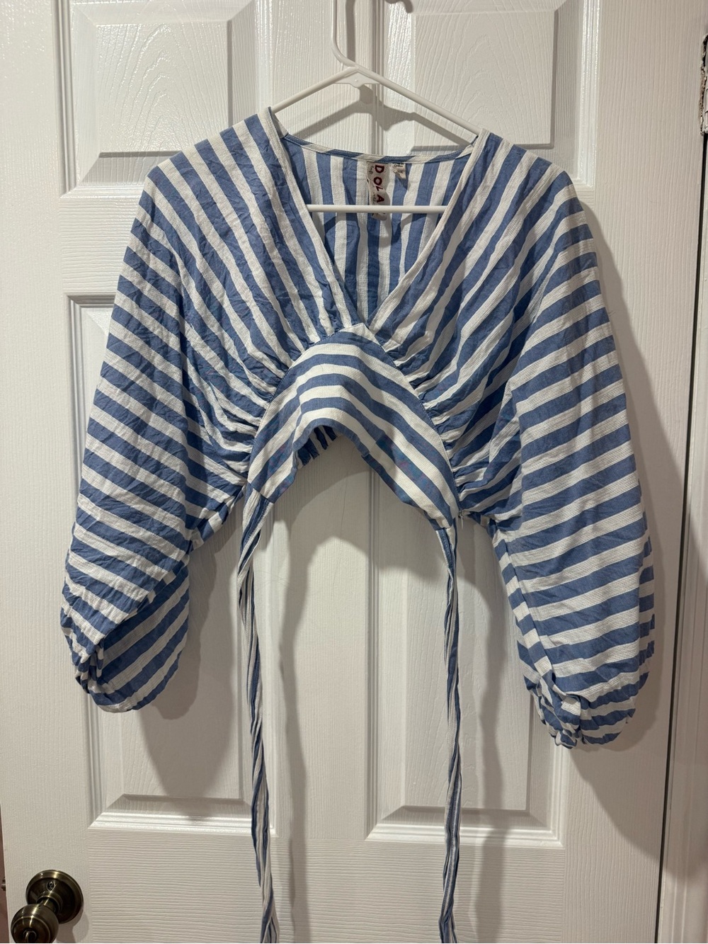 dolan Blue and White Striped Tie-Front Crop Top